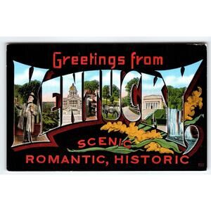 Greetings From Kentucky Postcard Large Letter Kropp Linen Scenic Romantic Unused